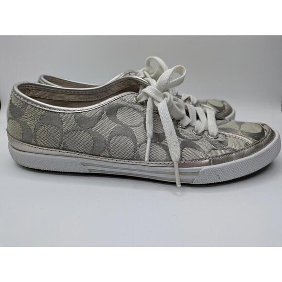 Coach Edith Stylish Coach Casual Sneakers Silver Grey 8.5 M F0007/A08 - Picture 2 of 8